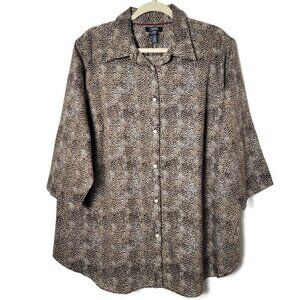 Chaps by Ralph Lauren Womens Leopard Cheetah Animal 3/4 Sleeves Button Up Top 2X